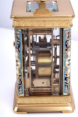 Lot 453 - Late 19th Century gilt brass and champleve enamel carriage alarm clock, for the Chinese market