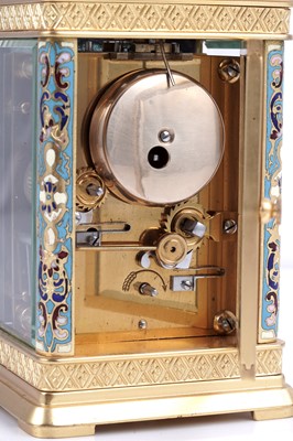 Lot 453 - Late 19th Century gilt brass and champleve enamel carriage alarm clock, for the Chinese market