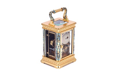 Lot 453 - Late 19th Century gilt brass and champleve enamel carriage alarm clock, for the Chinese market