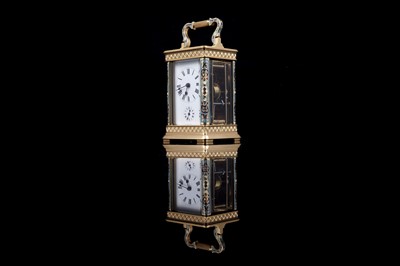 Lot 453 - Late 19th Century gilt brass and champleve enamel carriage alarm clock, for the Chinese market