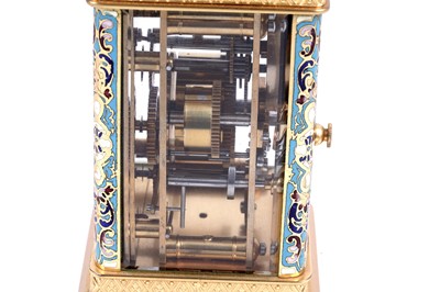 Lot 453 - Late 19th Century gilt brass and champleve enamel carriage alarm clock, for the Chinese market