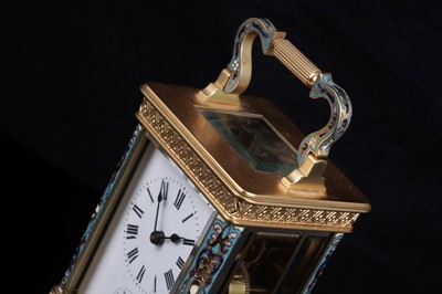 Lot 453 - Late 19th Century gilt brass and champleve enamel carriage alarm clock, for the Chinese market