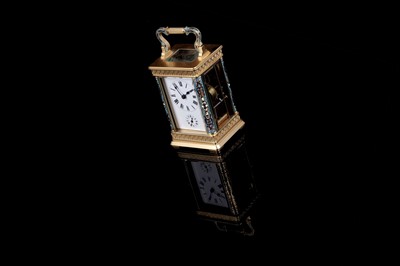 Lot 453 - Late 19th Century gilt brass and champleve enamel carriage alarm clock, for the Chinese market