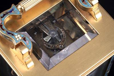 Lot 453 - Late 19th Century gilt brass and champleve enamel carriage alarm clock, for the Chinese market