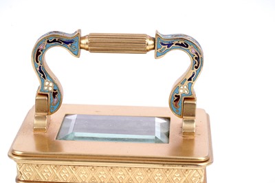 Lot 453 - Late 19th Century gilt brass and champleve enamel carriage alarm clock, for the Chinese market
