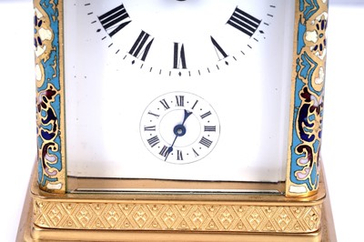 Lot 453 - Late 19th Century gilt brass and champleve enamel carriage alarm clock, for the Chinese market