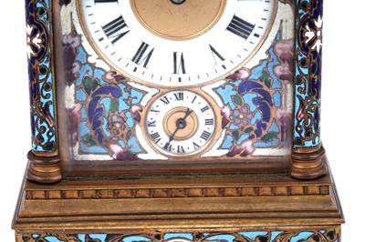 Lot 454 - A late 19th Century brass and champleve enamel petite sonnerie carriage clock