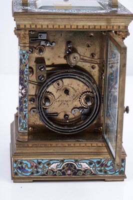 Lot 454 - A late 19th Century brass and champleve enamel petite sonnerie carriage clock