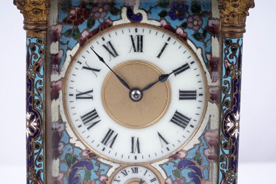Lot 454 - A late 19th Century brass and champleve enamel petite sonnerie carriage clock