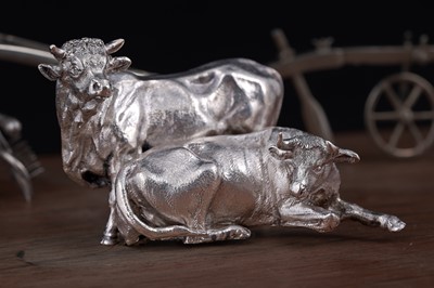 Lot 96 - A presentation group of Victorian silver peasant farm worker figures and farm animals