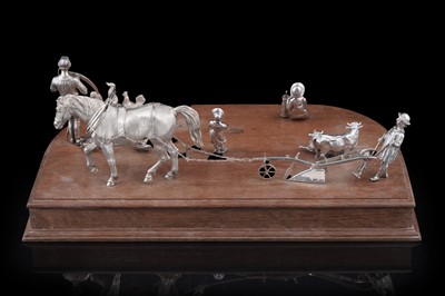 Lot 96 - A presentation group of Victorian silver peasant farm worker figures and farm animals