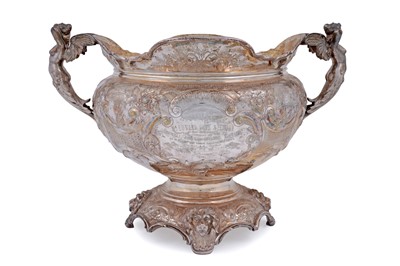Lot 99 - An Edwardian large silver presentation cup on a domed base