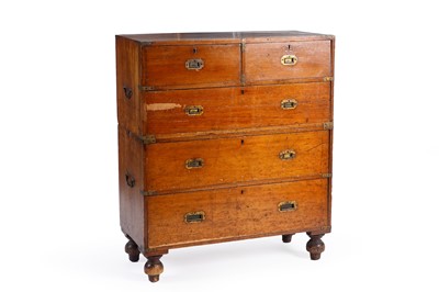 Lot A 19th Century brass bound Campaign chest of drawers