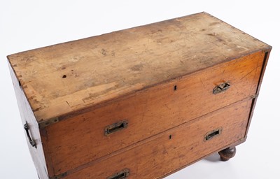 Lot 604 - A 19th Century brass bound campaign chest of drawers