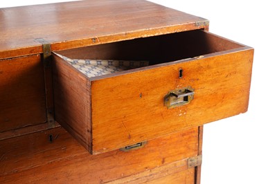 Lot 604 - A 19th Century brass bound campaign chest of drawers