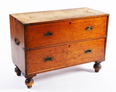 Lot 604 - A 19th Century brass bound campaign chest of drawers