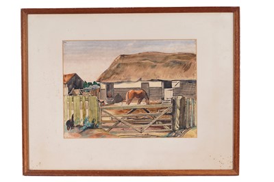 Lot Robert Medley - Farmyard scene with horse and chickens | watercolour