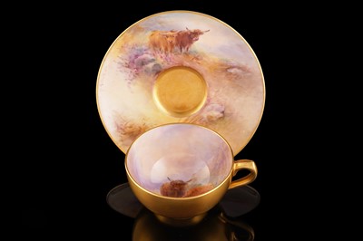 Lot 406 - Royal Worcester coffee cup and saucer by Harry Stinton