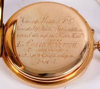 Lot 407 - Newcastle United 1904/5 League Championship 18ct yellow gold open face chronograph pocket watch