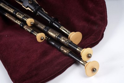 Lot 40 - David Burleigh Northumbrian pipes; and a set of mahogany and leather bellows