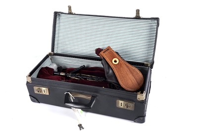 Lot 40 - David Burleigh Northumbrian pipes; and a set of mahogany and leather bellows