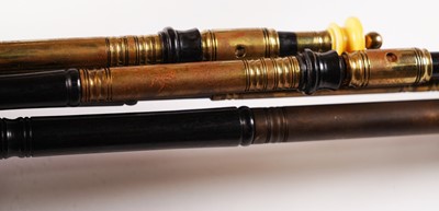 Lot 40 - David Burleigh Northumbrian pipes; and a set of mahogany and leather bellows