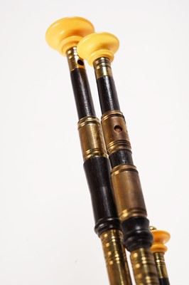 Lot 40 - David Burleigh Northumbrian pipes; and a set of mahogany and leather bellows