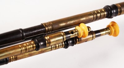 Lot 40 - David Burleigh Northumbrian pipes; and a set of mahogany and leather bellows