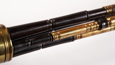 Lot 40 - David Burleigh Northumbrian pipes; and a set of mahogany and leather bellows
