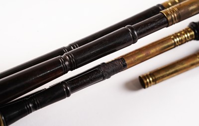 Lot 40 - David Burleigh Northumbrian pipes; and a set of mahogany and leather bellows