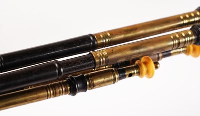 Lot 40 - David Burleigh Northumbrian pipes; and a set of mahogany and leather bellows