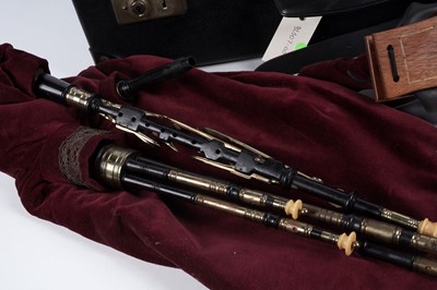 Lot 40 - David Burleigh Northumbrian pipes; and a set of mahogany and leather bellows