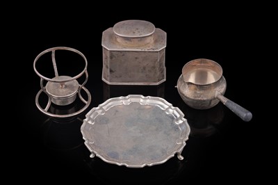 Lot 111 - An Edwardian small silver brandy saucepan and stand; and other items