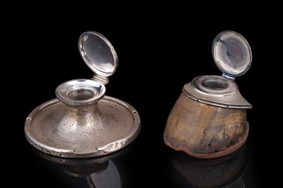 Lot 112 - A Victorian silver-mounted horse hoof inkwell; and a George V silver capstan inkwell