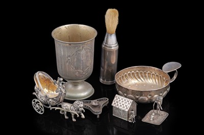 Lot 32 - A mixed lot including: a late 19th Century Austro-Hungarian silver goblet