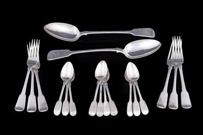 Lot 235 - Assorted antique silver Fiddle pattern flatware