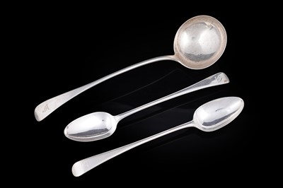 Lot 236 - A pair of George III basting spoons; and a George III Scottish silver soup ladle