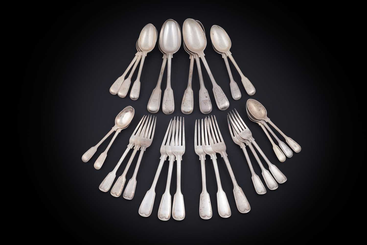 Lot 239 - A Victorian silver part service of Fiddle and Thread pattern flatware