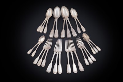 Lot 239 - A Victorian silver part service of Fiddle and Thread pattern flatware