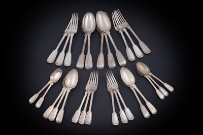Lot 239 - A Victorian silver part service of Fiddle and Thread pattern flatware