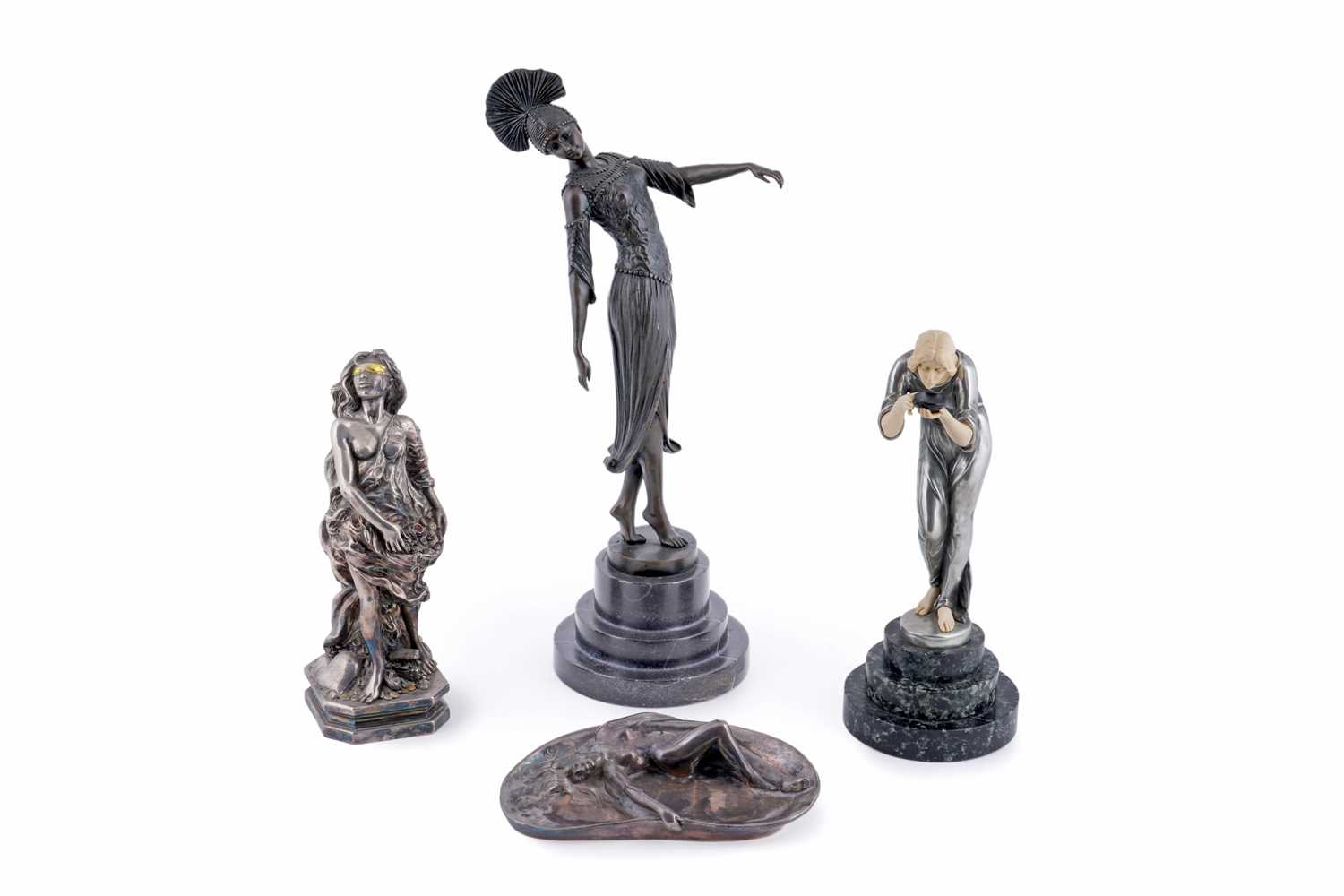 Lot 228 - A collection of reproduction Art Deco figures; and a dish