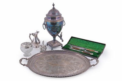 Lot 328 - Two large silver-plated serving trays; and other silver plated items