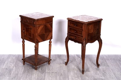 Lot 70 - Two possibly early 20th Century French walnut bedside pot cupboards