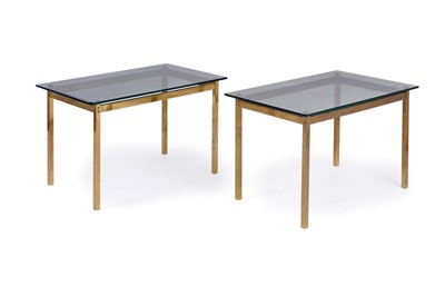 Lot 32 - A pair of Italian brass and smoked glass side tables