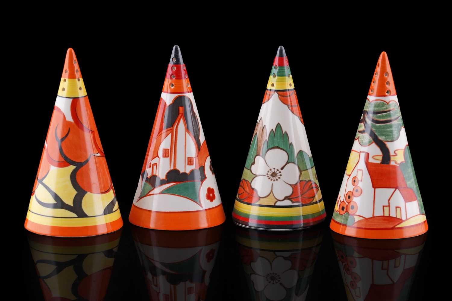 Lot 247 - Four boxed Wedgwood ‘Clarice Cliff Centenary’ conical sugar shakers