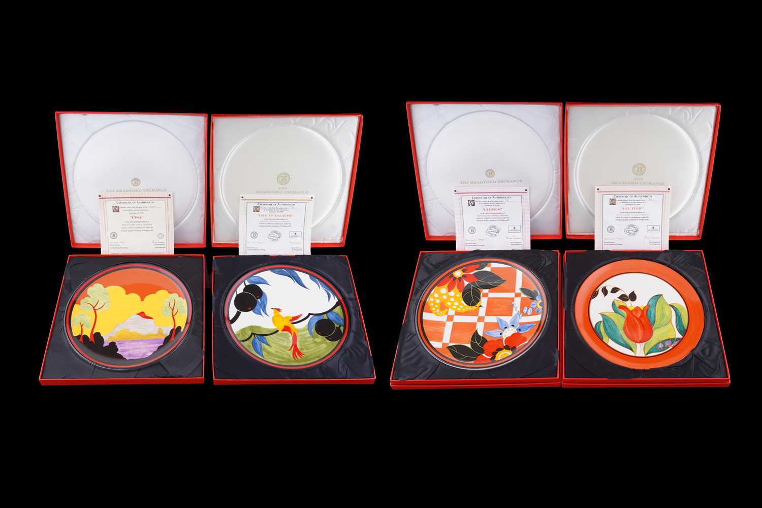 Lot 248 - Four Wedgwood ‘Clarice Cliff Bizarre the Clarice Cliff Centenary Celebration’ boxed chargers