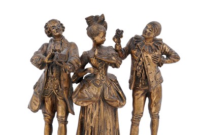 Lot 237 - A gilt bronze figure group; and a patinated spelter figure of a flapper
