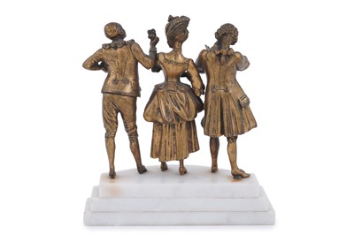 Lot 237 - A gilt bronze figure group; and a patinated spelter figure of a flapper