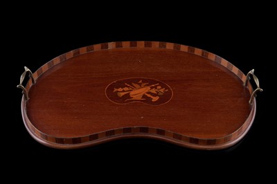 Lot 216 - An Edwardian mahogany kidney shaped serving tray