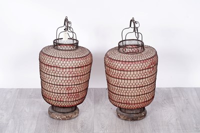 Lot 312 - A pair of Chinese hanging lanterns of wirework and paper construction